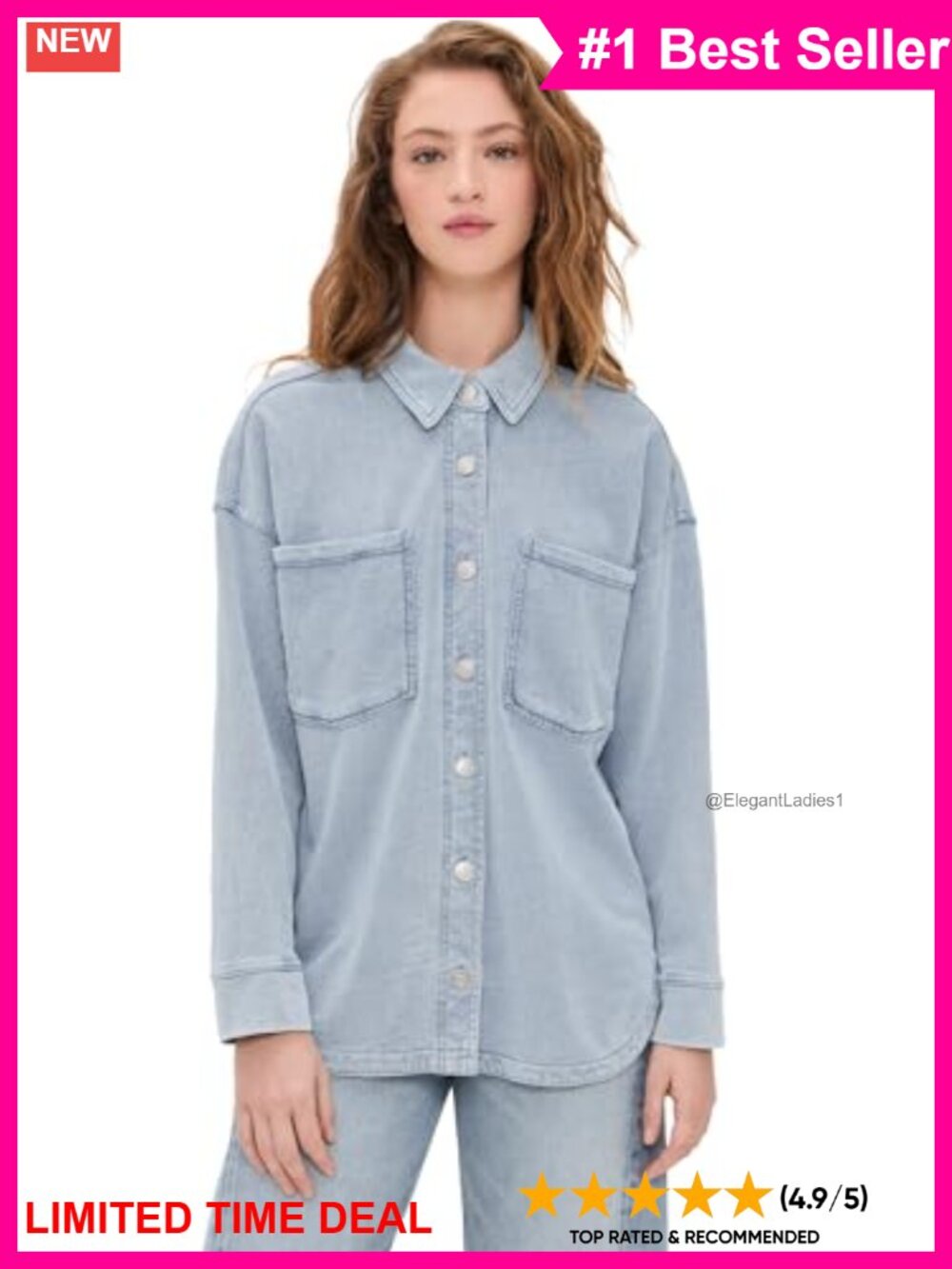 Knit Denim Jacket Relaxed Fit Button Placket Collared